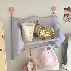Hooux  Wooden Double-Layer Storage Rack Desktop Cabinet Cosmetics Storager Pink Dormitory Storage Manual Display Shelf Wall Decoration
