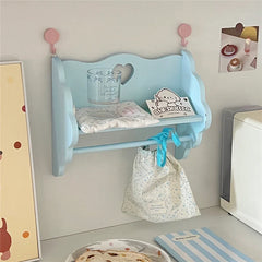 Hooux  Wooden Double-Layer Storage Rack Desktop Cabinet Cosmetics Storager Pink Dormitory Storage Manual Display Shelf Wall Decoration