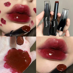 Hooux New Jelly Mirror Black Tube Lipstick Long Lasting Non-stick Cup Moisturize Water Light Lip Gloss Korean Lips Makeup Cosmetic 1pc