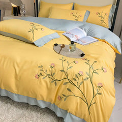 Hooux Washed Cotton Embroidery Bedroom Four-piece Set Full Quilt Cover Princess Style Queen Bed Sheet King Bedding Three-piece Bedding