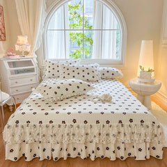 Hooux Princess 1 Piece Lace Bed Skirt + 2 Piece Pillowcases Bedding Bedspreads Sheet Pink Lace Bedding Set Bed For Girl Bed Cover