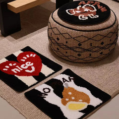 Hooux Tufting Letters Seat Cushion Mat Soft Round Square Apple Heart Chair Sofa Pad Home Room Office Warm Decor for Autumn Winter