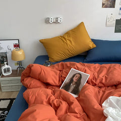 Hooux  Burnt Orange Duvet Cover Queen Soft Mix Colors Comforter Covers 4 Pieces, INS Style Skin-friendly Solid Bedding Bed Sheet Set