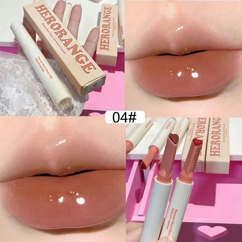 Hooux New Mirror Glass Solid Lip Glaze Water Light Heart Shape Lipstick Pen Clear Oil Jelly Lip Gloss Korean Tint Makeup Girl Cosmetic