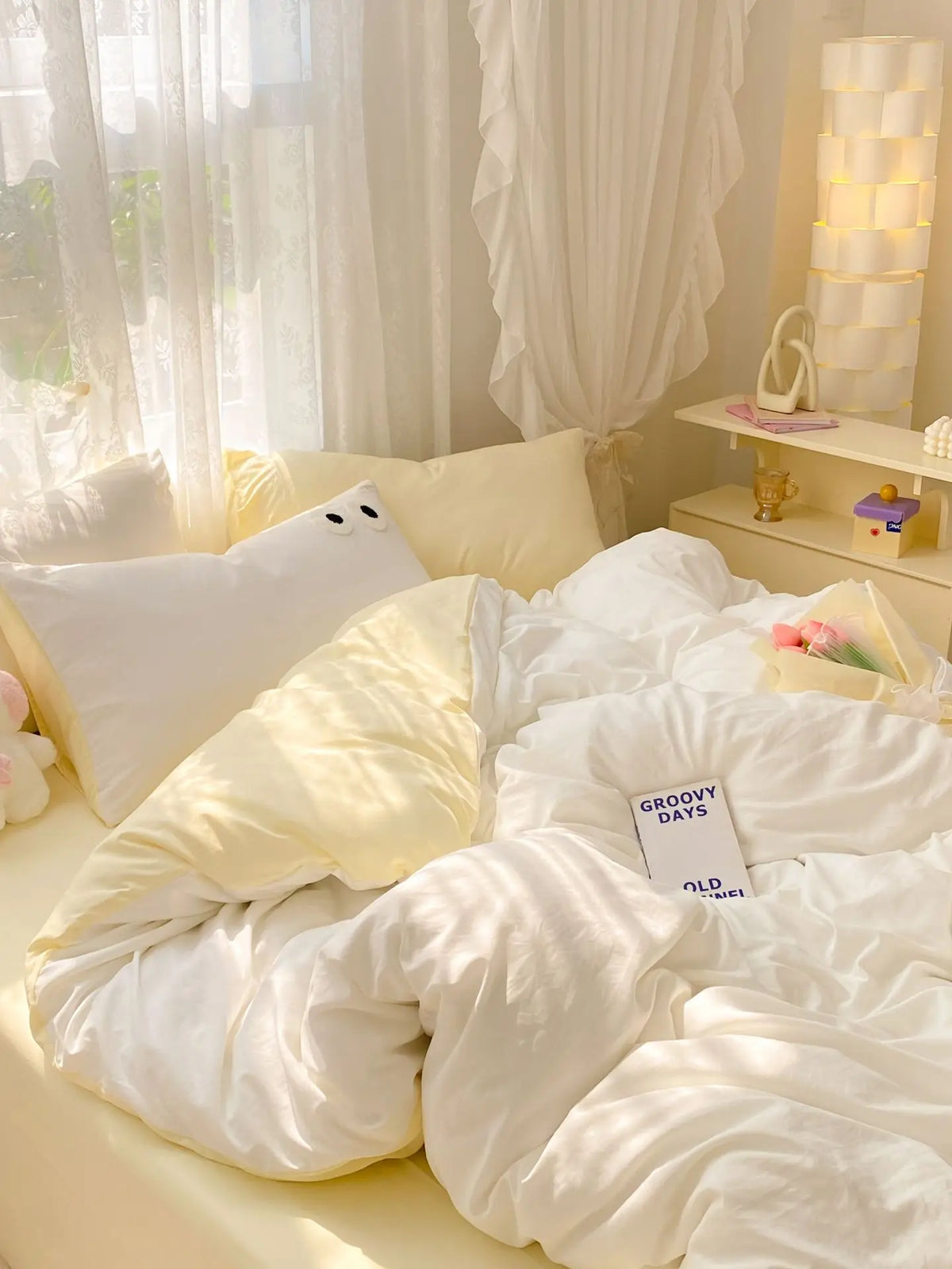 Hooux  Cream fengyundus washed cotton four-Bedding Super soft bed sheet quilt cover three-piece set
