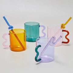 Hooux Pastel Glass Wavy Handle Mug