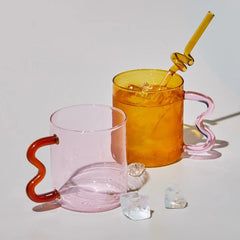 Hooux Pastel Glass Wavy Handle Mug