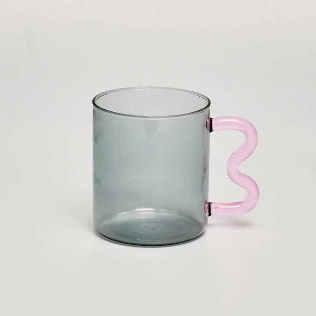 Hooux Pastel Glass Wavy Handle Mug
