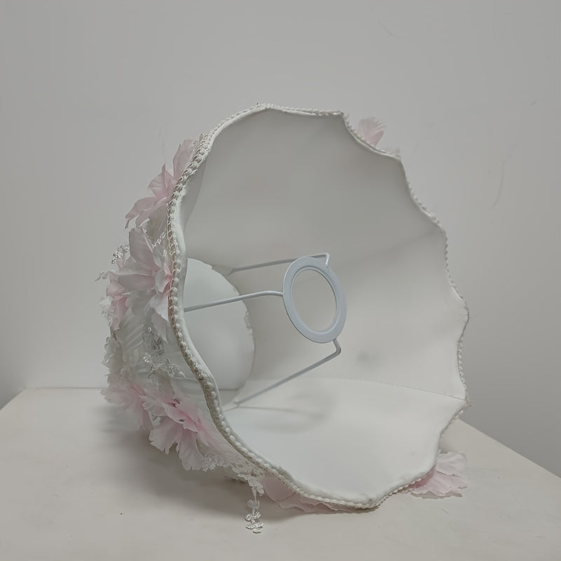 Hooux  Art Deco Style Handcrafted Fabric Table Lampshade, Barrel Shape, No Electricity or Battery Needed, Elegant Floral Pattern with Pastel Pink and Blue Accents, Perfect for Home Decor, Lighting Accessory | Elegant Lampshad
