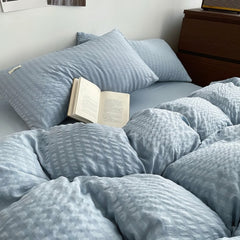 Hooux Waffle Striped Duvet Cover Bedding Set